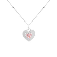 Dual-Side Pink Crystal Heart Necklace in 925 Sterling Silver