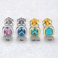 Geometry Blue Crystal Rhombus Sterling Silver Stud Earrings