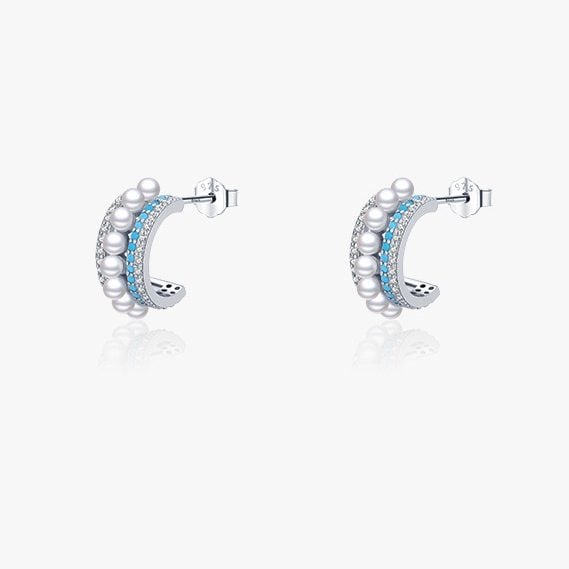 Sterling Silver Turquoise Pearl Stud Earrings