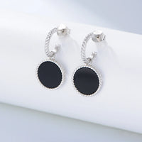 Sterling Silver Natural Black Agate Dangle Earrings