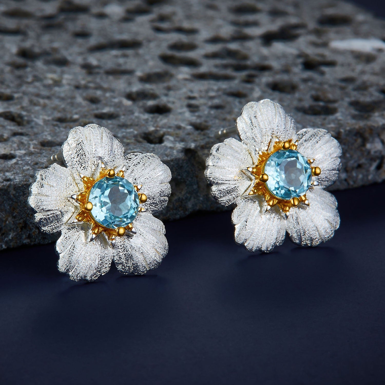 Natural Topaz Flower Earrings