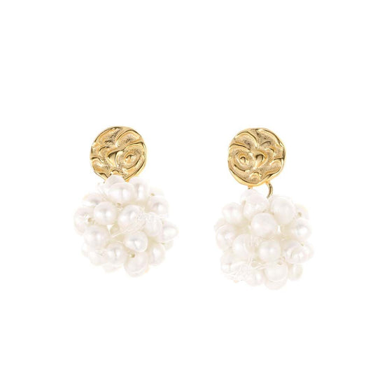 Freshwater Pearl Flower Dangling Earrings, 925 Sterling Silver