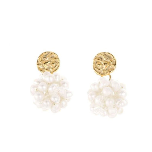 Freshwater Pearl Flower Dangling Earrings, 925 Sterling Silver