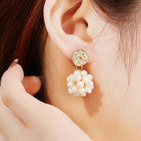 Freshwater Pearl Flower Dangling Earrings, 925 Sterling Silver