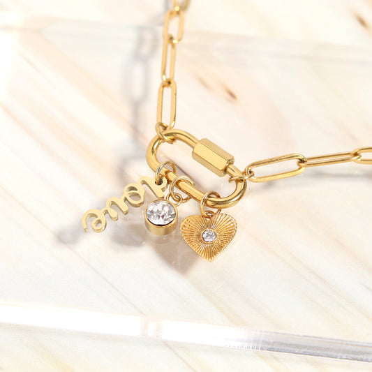 18K Gold PVD Carabiner Love Charm Paperclip Necklace