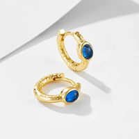 Gold Plated Silver Created Blue Sapphire Hoop Earrings