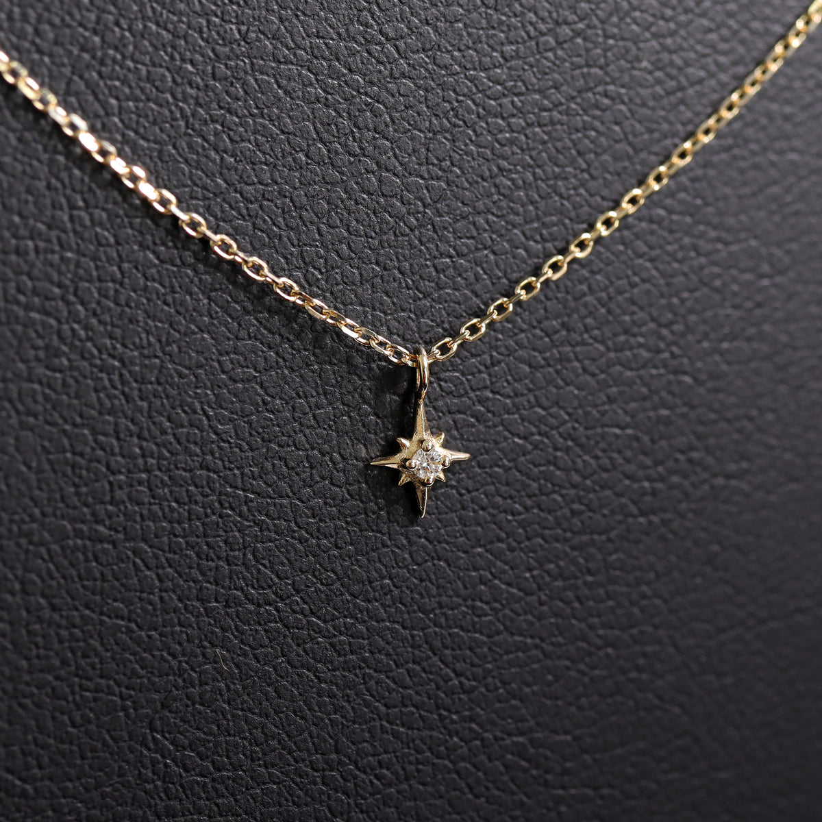 14K Solid Gold Compass Star Diamond Charm