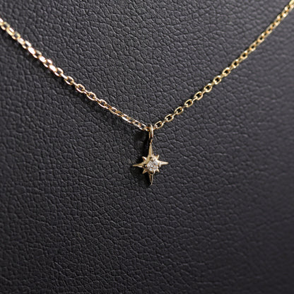 14K Solid Gold Compass Star Diamond Charm