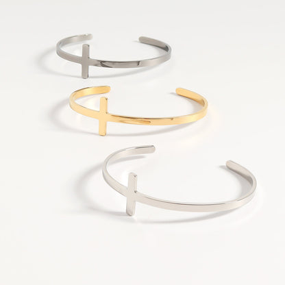 18K Gold Philippians 4:13 Cross Cuff Bracelet