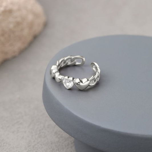 Friend's Heart in Heart CZ Sterling Silver Adjustable Ring