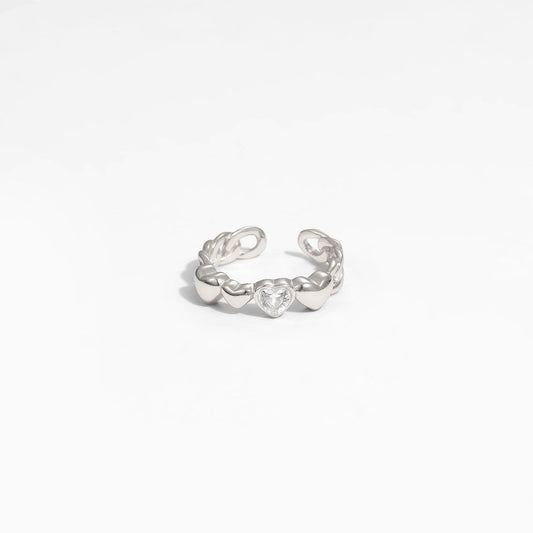 Friend's Heart in Heart CZ Sterling Silver Adjustable Ring