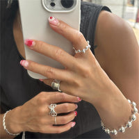 Adjustable Irregular Round Bead Ring, 925 Sterling Silver