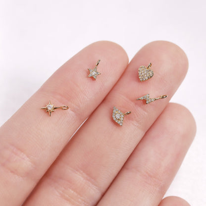 14K Solid Gold Compass Star Diamond Charm