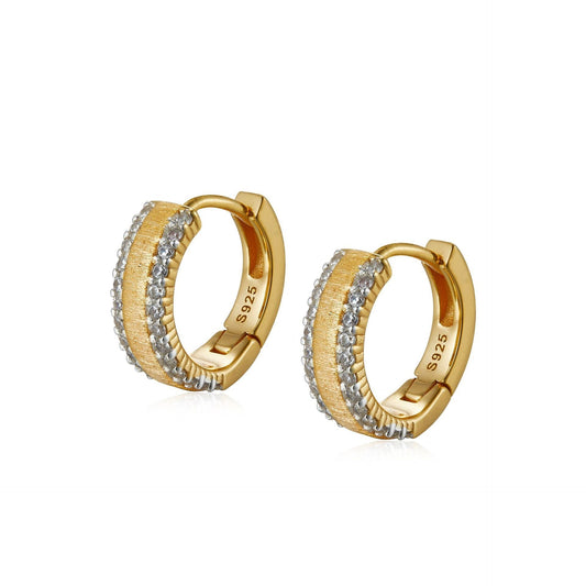 Gold Textured Hoop Earrings with Cubic Zirconia