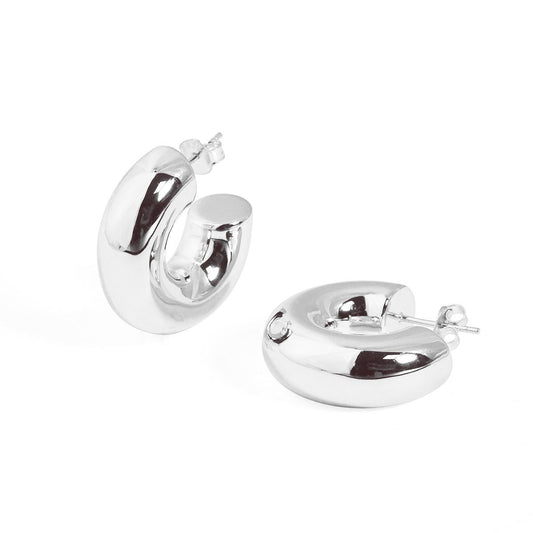 Electroformed C-Shape Tube Hoop Earrings in 999 Sterling Silver
