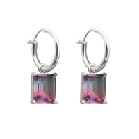 Rectangle Geometry Crystal 925 Sterling Silver Hoop Earrings