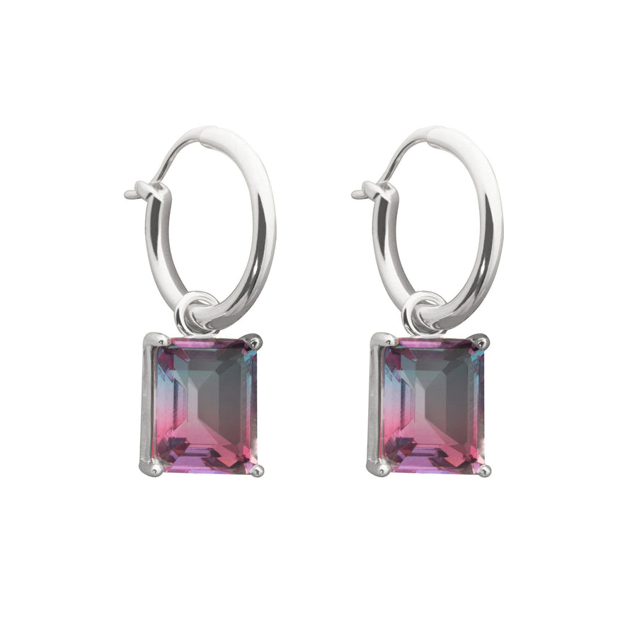 Rectangle Geometry Crystal 925 Sterling Silver Hoop Earrings