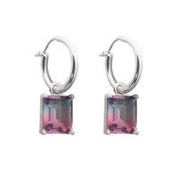 Rectangle Geometry Crystal 925 Sterling Silver Hoop Earrings
