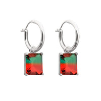 Rectangle Geometry Crystal 925 Sterling Silver Hoop Earrings