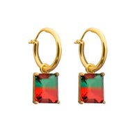 Rectangle Geometry Crystal 925 Sterling Silver Hoop Earrings