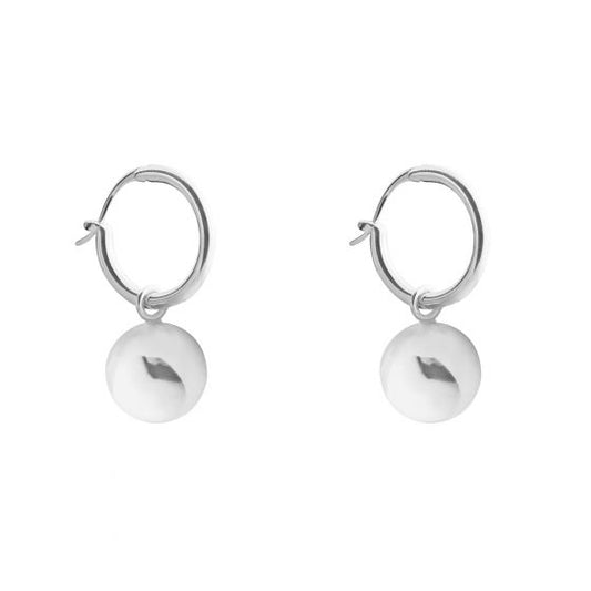 Round Bead 925 Sterling Silver Hoop Earrings