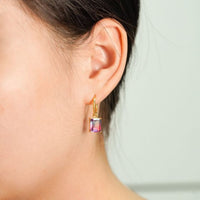 Rectangle Geometry Crystal 925 Sterling Silver Hoop Earrings