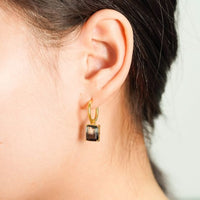 Rectangle Geometry Crystal 925 Sterling Silver Hoop Earrings