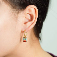 Rectangle Geometry Crystal 925 Sterling Silver Hoop Earrings
