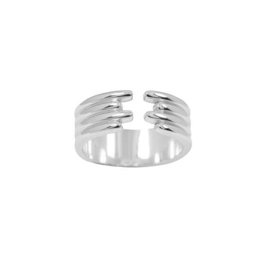Geometric Lines 925 Sterling Silver Adjustable Open Ring