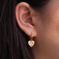 Pink Crystal Heart Convertible Hoop Earrings