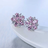 Pink Sakura Crystal Sterling Silver Earrings