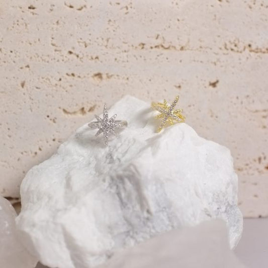 Shining CZ Star Hoop Earrings, 925 Sterling Silver