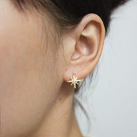 Shining Crystal Star Hoop Earrings, 925 Sterling Silver