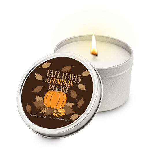 Fall Leaves & Pumpkin Please Travel Candle Tin, 5.5 oz