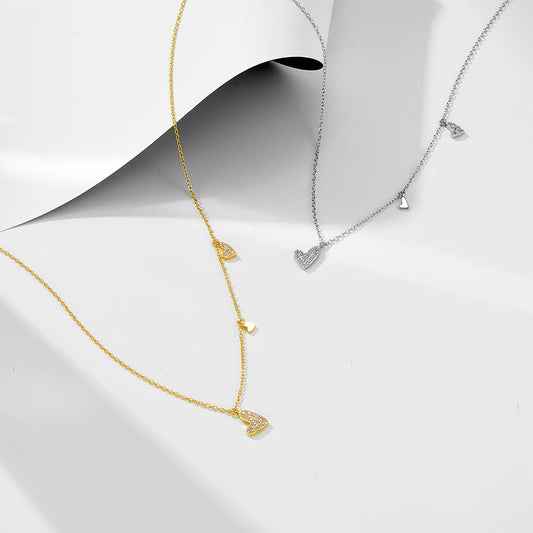 Sterling Silver Dangle Heart Charms Necklace