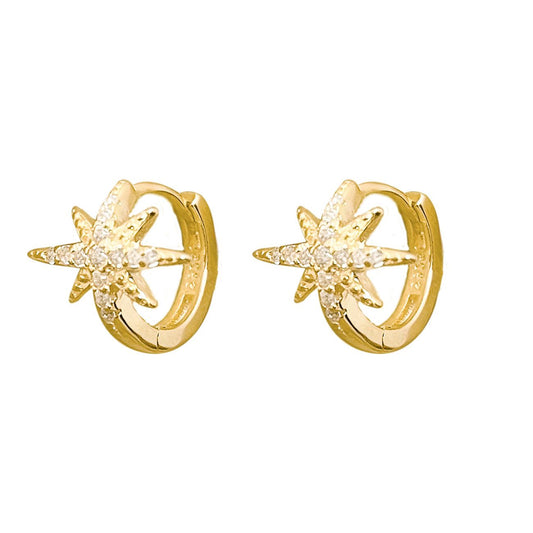 Shining CZ Star Hoop Earrings, 925 Sterling Silver