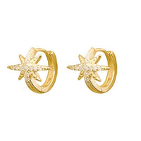 Shining Crystal Star Hoop Earrings, 925 Sterling Silver