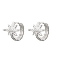 Shining Crystal Star Hoop Earrings, 925 Sterling Silver