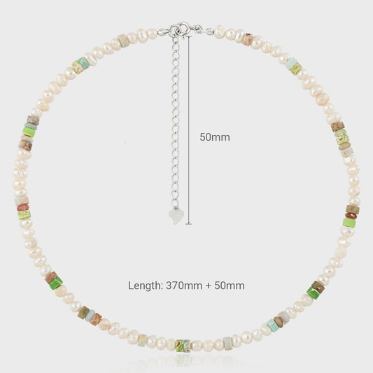 Resort Wind Natural Pearl Necklace, 925 Sterling Silver