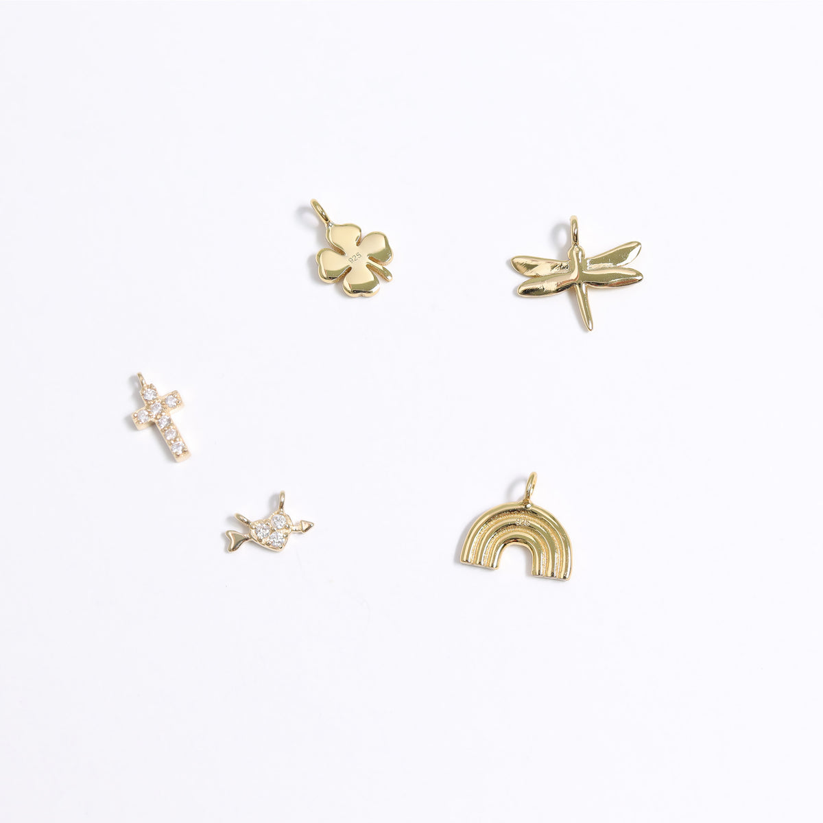 14K Solid Gold Diamond Cross Charm