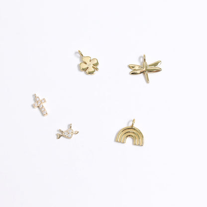 14K Solid Gold Diamond Cross Charm