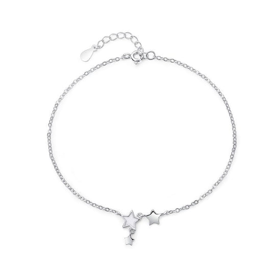 White Rose Enamel Star Sterling Silver Anklet