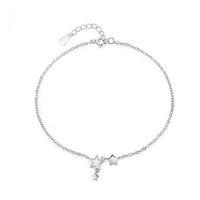 White Rose Enamel Star Sterling Silver Anklet