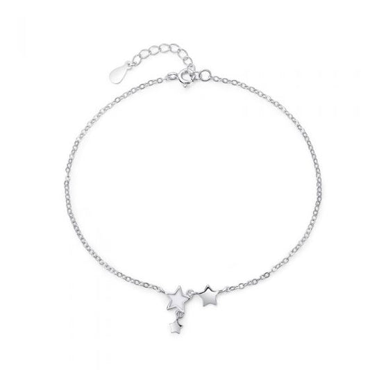 White Rose Enamel Star Sterling Silver Anklet