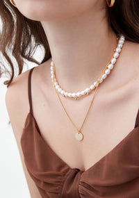 Double Bead Choker Coin Tag Necklace, 925 Sterling Silver