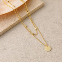 Double Bead Choker Coin Tag Necklace, 925 Sterling Silver