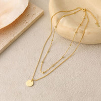 Double Bead Choker Coin Tag Necklace, 925 Sterling Silver