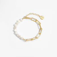 Irregular Hollow Chain Pearl Bracelet in 925 Sterling Silver