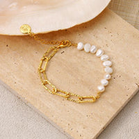 Irregular Hollow Chain Pearl Bracelet in 925 Sterling Silver