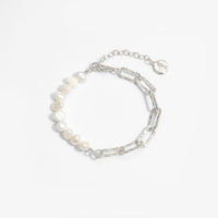Irregular Hollow Chain Pearl Bracelet in 925 Sterling Silver